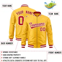 Gold Red-White Varsity Full-Zip Letterman Bomber Jacket 2