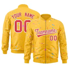 Gold Red-White Varsity Full-Zip Splash Graffiti Letterman Jacket