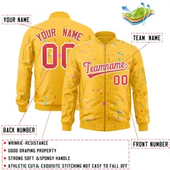 Gold Red-White Varsity Full-Zip Splash Graffiti Letterman Jacket 2