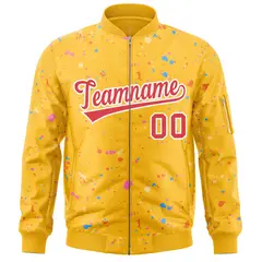 Gold Red-White Varsity Full-Zip Splash Graffiti Letterman Jacket 3