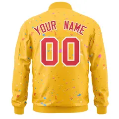Gold Red-White Varsity Full-Zip Splash Graffiti Letterman Jacket 4
