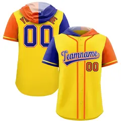 Gold Royal and Orange Split Raglan Baseball Hoodie Jersey 1