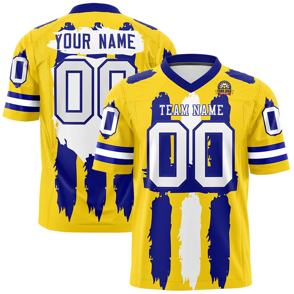 Gold Royal and White Graffiti Pattern Flag Football Jersey