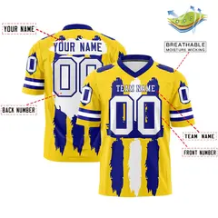 Gold Royal and White Graffiti Pattern Flag Football Jersey 2
