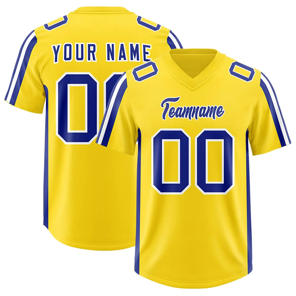 Gold Royal and White Side Stripe Football Jersey
