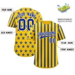 Gold Royal Blue American Flag Graffiti Baseball Jersey 2