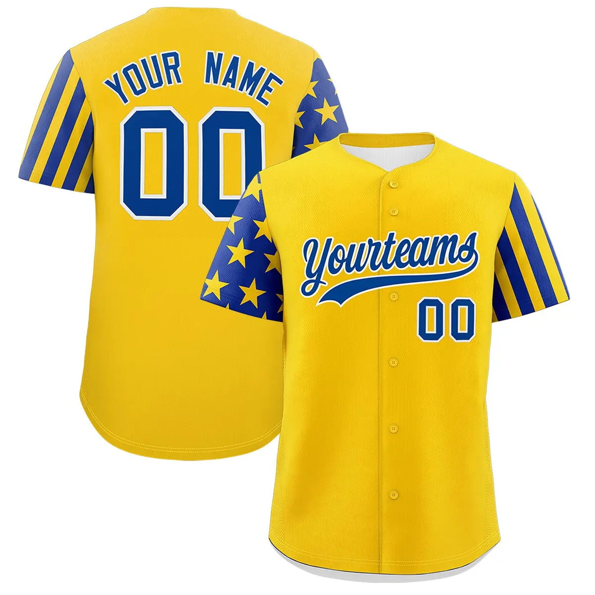 Gold Royal Blue American Flag Raglan Baseball Jersey