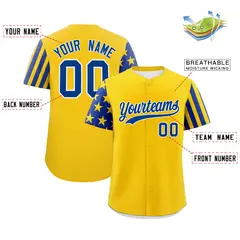 Gold Royal Blue American Flag Raglan Baseball Jersey 2
