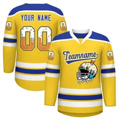 Gold Royal Blue Ice Cream Helmet Pattern Hockey Jersey