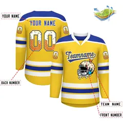 Gold Royal Blue Ice Cream Helmet Pattern Hockey Jersey 2