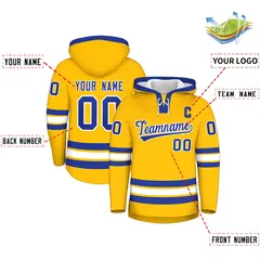 Gold Royal Blue Lace-Up Neck Classic Hockey Hoodie 2