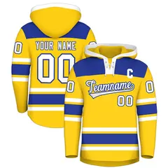 Gold Royal Blue Lace-Up Neck Raglan Hockey Hoodie Jersey 1