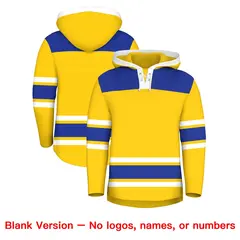 Gold Royal Blue Lace-Up Neck Raglan Hockey Hoodie Jersey 7