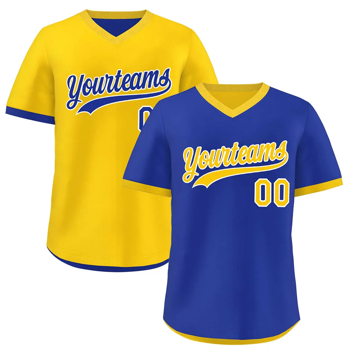 Gold Royal Blue Reversible Pullover Baseball Jersey