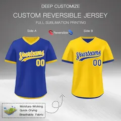 Gold Royal Blue Reversible Pullover Baseball Jersey 2