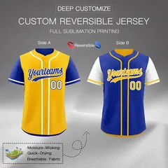 Gold Royal Blue Reversible Raglan Baseball Jersey 2