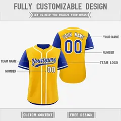 Gold Royal Blue Reversible Raglan Baseball Jersey 3