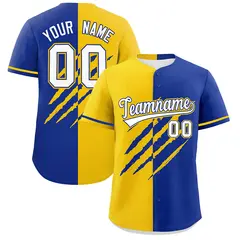 Gold Royal Blue Split Tiger Claw Scratch Baseball Jersey 1