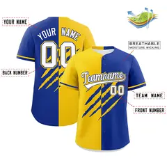 Gold Royal Blue Split Tiger Claw Scratch Baseball Jersey 2