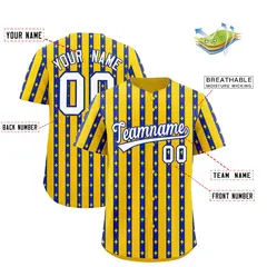 Gold Royal Blue Thick Stripes Star Pattern Baseball Jersey 2