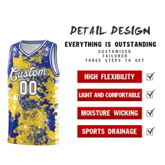 Gold Royal Blue Vice Burst Graffiti Basketball Jersey 2