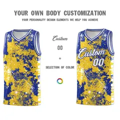 Gold Royal Blue Vice Burst Graffiti Basketball Jersey 3