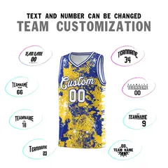 Gold Royal Blue Vice Burst Graffiti Basketball Jersey 4