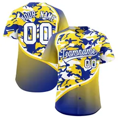 Gold Royal Blue White Camo Gradient Fashion Baseball Jersey