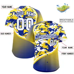 Gold Royal Blue White Camo Gradient Fashion Baseball Jersey 2