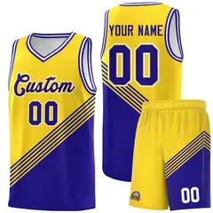 Gold Royal Blue White Diagonal Stripe Color Block Basketball Jersey 1