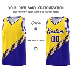Gold Royal Blue White Diagonal Stripe Color Block Basketball Jersey 3