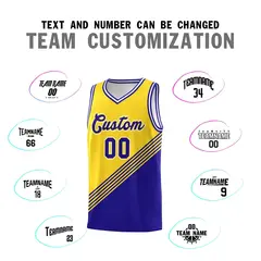 Gold Royal Blue White Diagonal Stripe Color Block Basketball Jersey 4