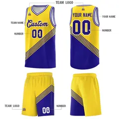 Gold Royal Blue White Diagonal Stripe Color Block Basketball Jersey 5