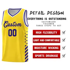 Gold Royal Blue White Diamond Stripe Side Basketball Jersey 2