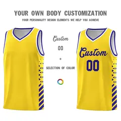 Gold Royal Blue White Diamond Stripe Side Basketball Jersey 3