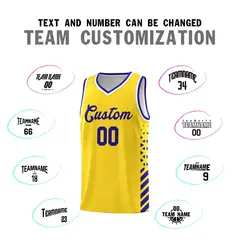 Gold Royal Blue White Diamond Stripe Side Basketball Jersey 4