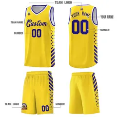 Gold Royal Blue White Diamond Stripe Side Basketball Jersey 5