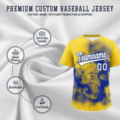 Gold Royal Blue White Skeleton Graffiti Baseball Jersey 4
