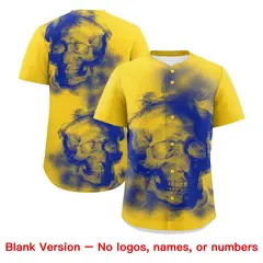 Gold Royal Blue White Skeleton Graffiti Baseball Jersey 8
