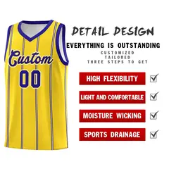 Gold Royal Blue White Vertical Stripes Basketball Jersey Set 2