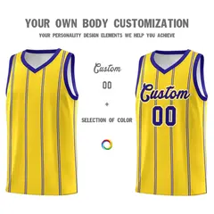 Gold Royal Blue White Vertical Stripes Basketball Jersey Set 3