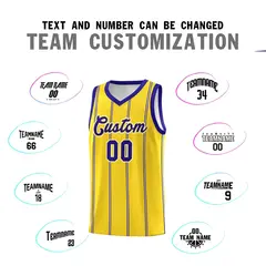 Gold Royal Blue White Vertical Stripes Basketball Jersey Set 4