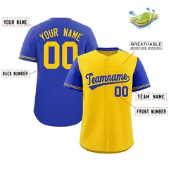 Gold Royal Color Block Raglan Sleeves Baseball Jersey 2