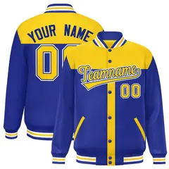 Gold Royal Color Block Varsity Bomber Baseball Jacket 1