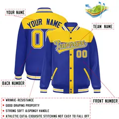 Gold Royal Color Block Varsity Bomber Baseball Jacket 2