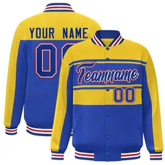Gold Royal Color Block Varsity Full-Snap Bomber Jacket