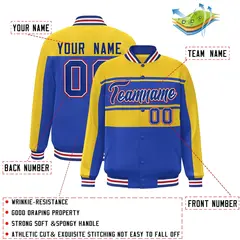 Gold Royal Color Block Varsity Full-Snap Bomber Jacket 2