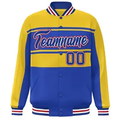 Gold Royal Color Block Varsity Full-Snap Bomber Jacket 3