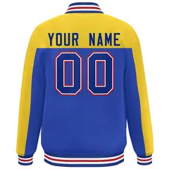 Gold Royal Color Block Varsity Full-Snap Bomber Jacket 4