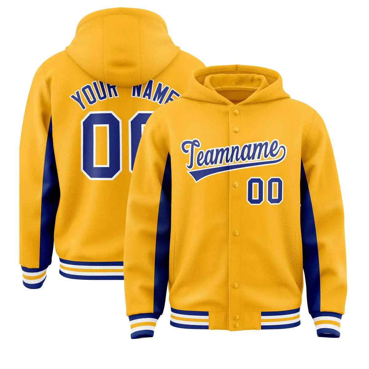Gold Royal Color Block Varsity Letterman Jacket Hoodie